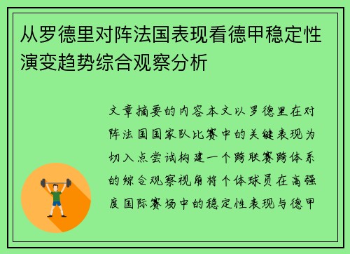 从罗德里对阵法国表现看德甲稳定性演变趋势综合观察分析