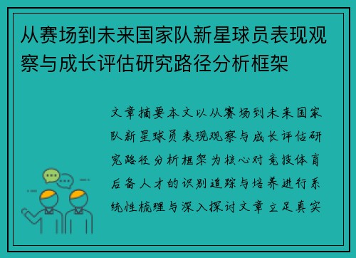 从赛场到未来国家队新星球员表现观察与成长评估研究路径分析框架